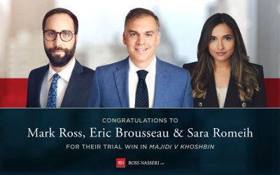 Congratulations to Mark Ross, Eric Brousseau, and Sara Romeih for their trial victory in Majidi v Khoshbin