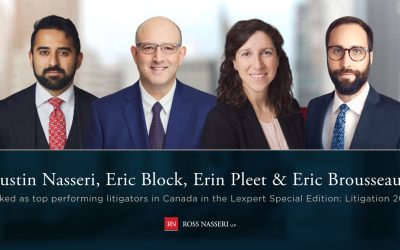 Ross Nasseri is delighted to announce that Eric Block, Justin Nasseri, Erin Pleet, and Eric Brousseau have been recognized in the Lexpert Special Edition: Litigation 2025 among the top-performing litigators in Canada