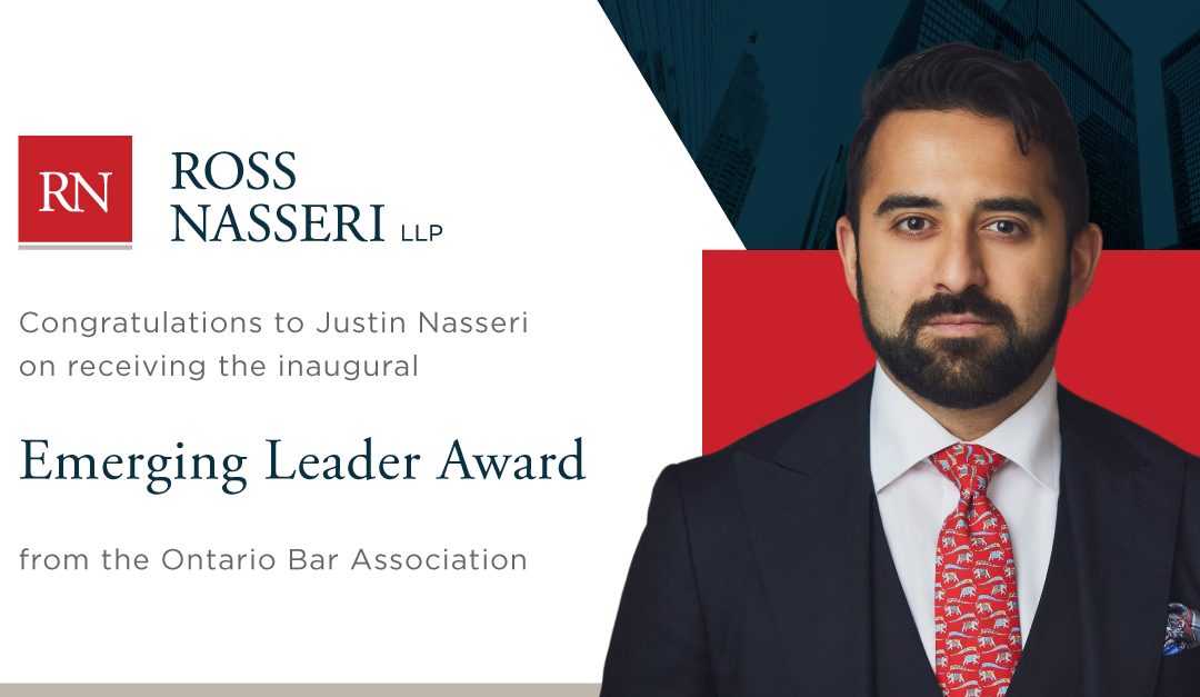 Congratulations to Justin Nasseri on receiving the inaugural Civil Litigation Emerging Leader Award from the Ontario Bar Association